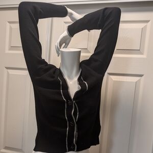 Design History Long Sleeves Black Cardigan with Gray Trim